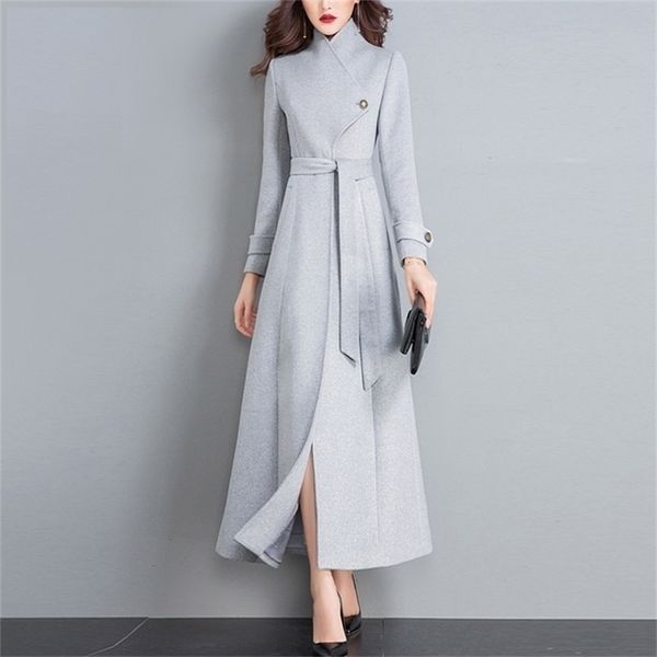 

women winter coats autumn and winter new classic gray lace large size wool coat slim thin thick long wool coat female 201217, Black