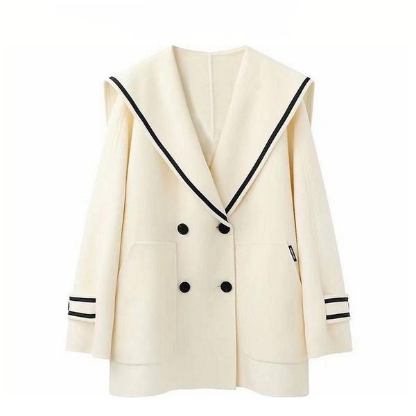 

spot boediono, 2020 winter in the new college loose navy wind brought long double-sided cloth coat female, Black