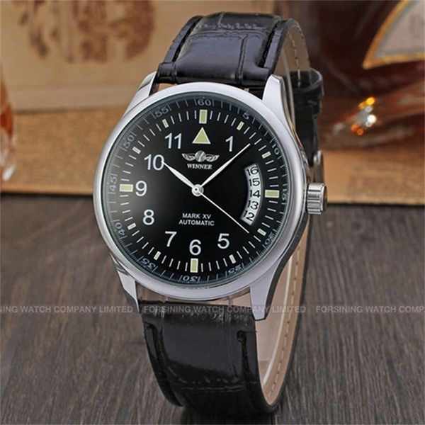 

winner fashion men automatic mechanical hand wind watch mens brand casual leather strap business male wrist watch 201113, Slivery;brown