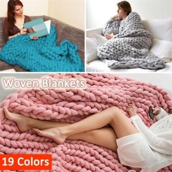 

yarn knitted blanket handmade hand-knitted warm chunky knit blanket merino soft wool thick yarn bulky sofa throw