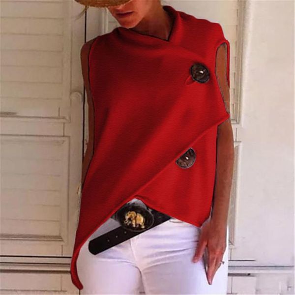 

womens casual cotton irregular buttons down shirt black white red sleeveless female blouse 2019 summer shirts