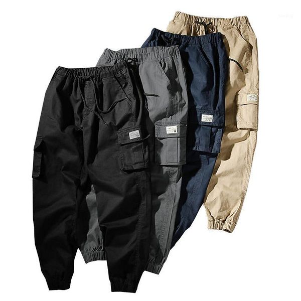 

mens joggers pants cargo pants male jogger 2020 spring casual men's trousers with pockets drawstring sweatpants slacks1, Black