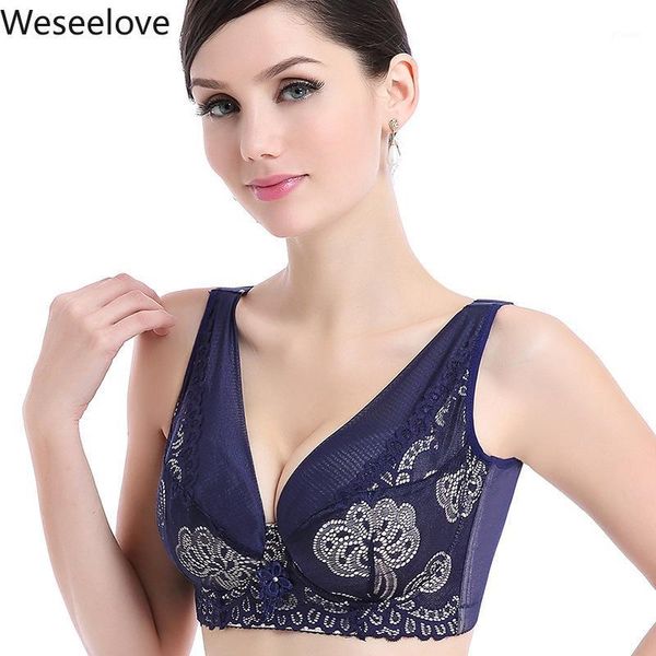 

weseelove summer 2020 new plus size women bra 115df push up soutien gorge breathable and adjustable lace lingerie x20-11, Red;black