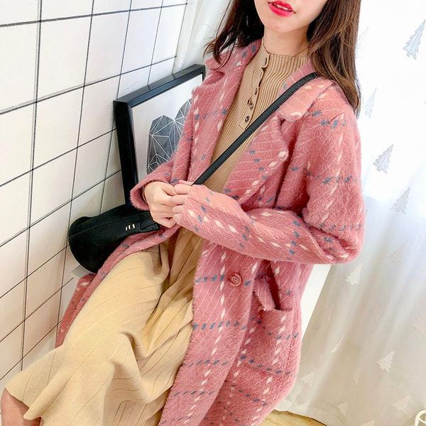 

classic autumn winter jacket coat women imitation mink velvet blend female loose trench coats office overcoat, Black