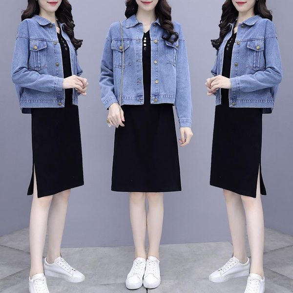 

women's jackets 2021 spring and autumn female embroidered denim jacket carefully machine strapless dress suit, Black;brown