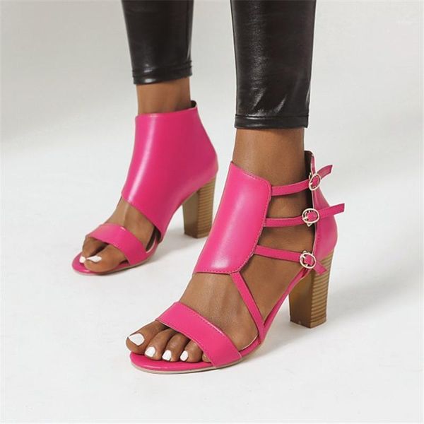 

pxelena stylish rome gladiator sandals women open toe hollow out block square high heels shoes summer office lady 2021 plus size1, Black