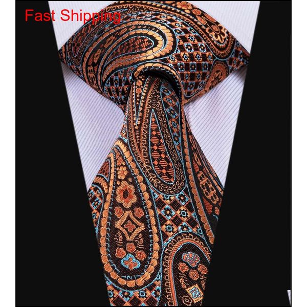 

hi-tie famous brand male ties business style paisley pattern ties hanky cufflinks set for wed qylwmq nana_shop, Blue;white