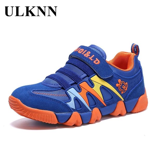 

ulknn genuine leather kids sport shoes children sneakers for boys shoes girls spring autumn breathable mesh striped chaussure y201028, Black;red