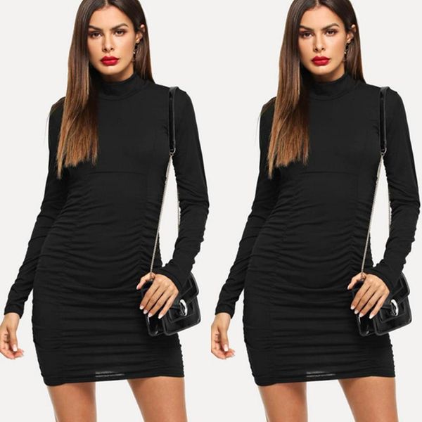 

casual dresses 2021 autumn long sleeve black wmen's tight dress pleated wind bag hip mini dresses1, Black;gray