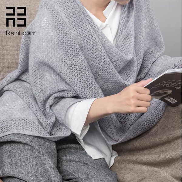 

scarves hollow knitted pure wool shawl for women autumn and winter fashion solid colors scarf, Blue;gray