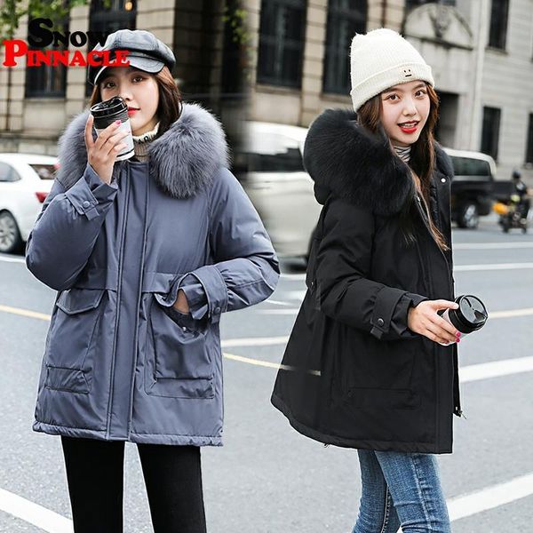 

women winter parkas 2020 new winter jackets coat big fur hooded parkas elegant thick warm solid jacket female outwear coat, Black