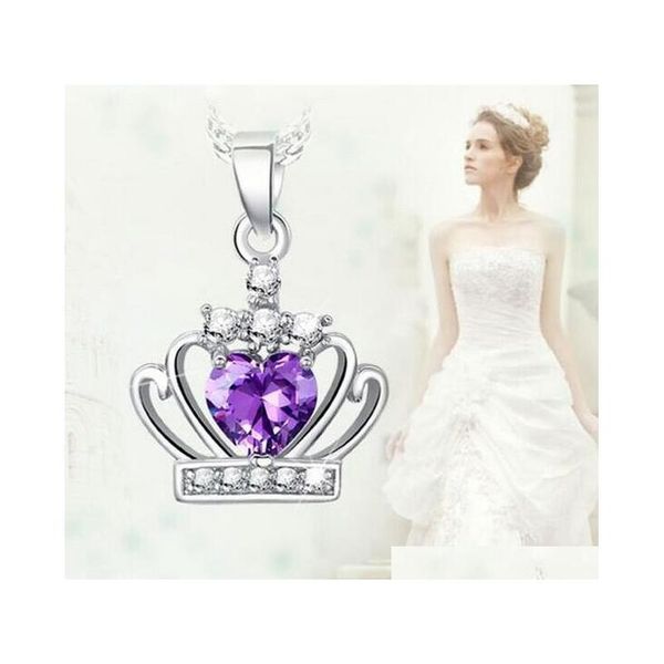

crown crystal natural amethyst necklace female 925 pure silver jewelry design fashion necklaces & pendants pendants gift shipping 4nm31