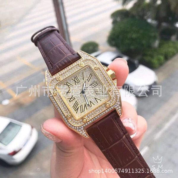 

student danilo full diamond wristwatch male square shell quartz star belt watch, Slivery;brown