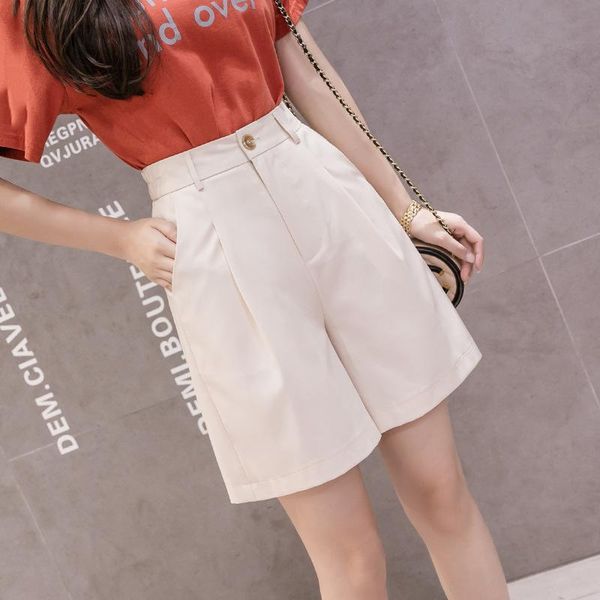 

hiawatha beige summer elastic high waist chiffon shorts women solid harajuku loose casual black shorts d5186, White;black