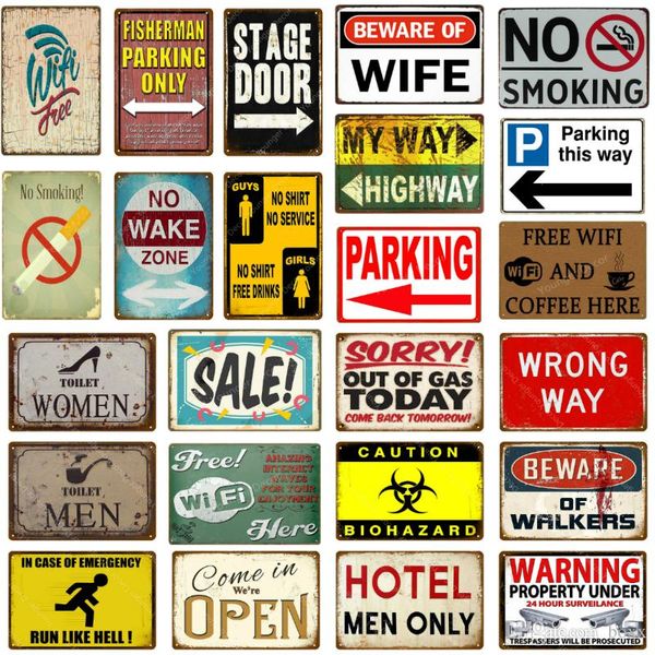 

2021 beware of wife metal plate store wall decor restrooms tin sign vintage road guide poster wifi smoking painting plaques metal plate