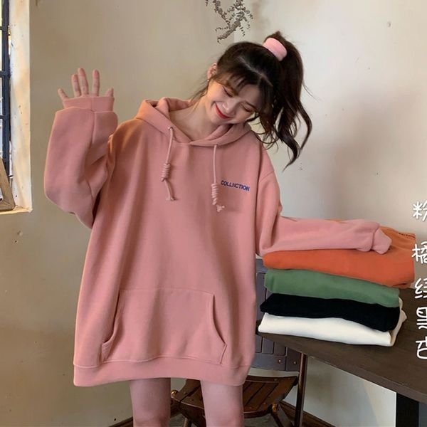 

lwinter plush thickening 2020 new hooded korean version ins candy embroidery loose and versatile, Black