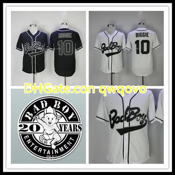 

men bad boy baseball jersey 10 biggie cool base badboy sports shirts with 20th years patch stitched s-3xl fast shipping high quality, Blue;black