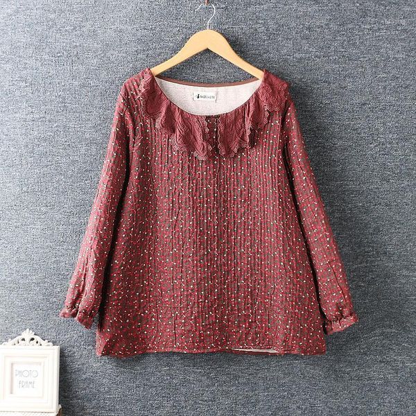 

2020 new autumn shirt sweet little fresh cotton linen loose embroidered lapel long sleeve shirt woman1, White