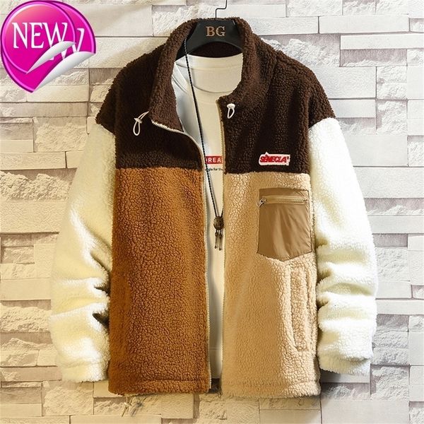 

casual england style new 2020 spring autumn cargo fleece patchwork jacket men's brand clothes oversize m-5xl yk02, Black