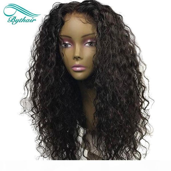 

bythairshop natural wavy deep parting 13x6 lace front human hair wigs deep wave brazilian virgin human hair wig with baby hairs, Black;brown