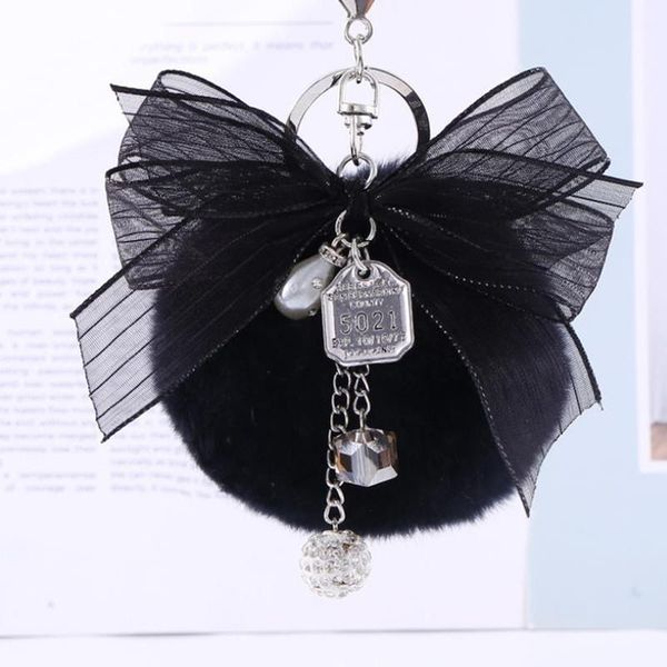 

keychains pom real fur fluffy keychain charms keyring diy for ladies pompon porte clef key chain bow handbag bag accessories, Silver
