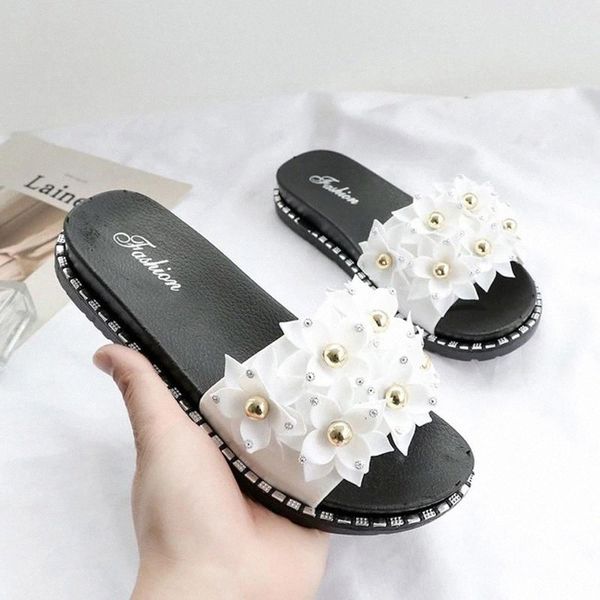 

slippers women sandals fashion 2021 summer new diamond flowers flat sandals breathable non slip solid color casual women shoes #sf2w, Black