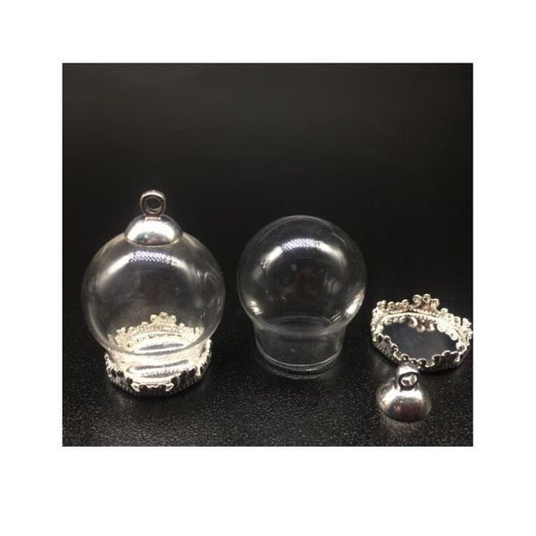

10set 20*15mm hollow round glass globe with setting base beads cap set orb glass vials pendant wish glass bottle jewelry bbyuen, Black