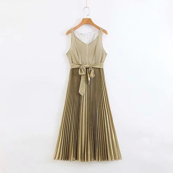 

new summer 2019 ins style design v-neck hem pleated lace up sleeveless dress, Black;gray