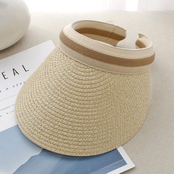 

women sunscreen summer anti uv curved wide brim visor cap hiking empty outdoor straw beach cycling hat fashion, Blue;gray