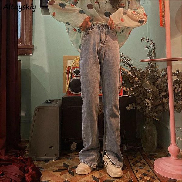 

jeans women retro denim high waist autumn chic full length ladies trouser all-match bf baggy student streetwear washed vintage, Blue