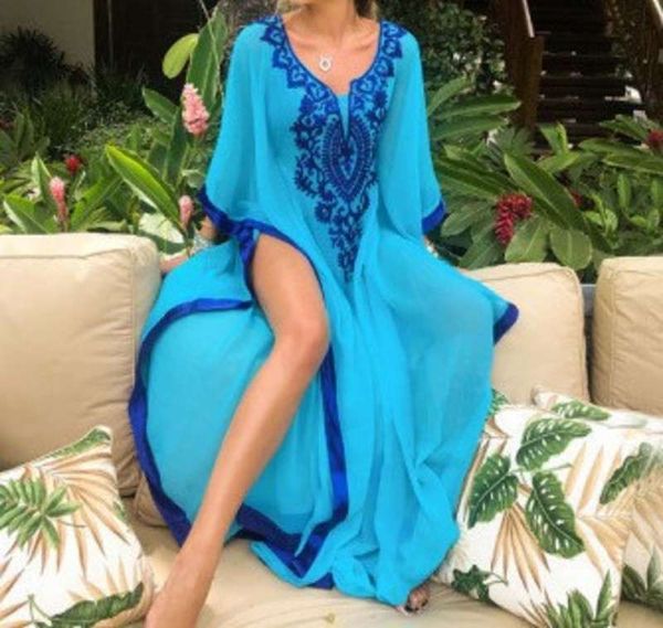 

chiffon embroidered oversized loose dress swimsuit cover up beach sun suit, Black;gray