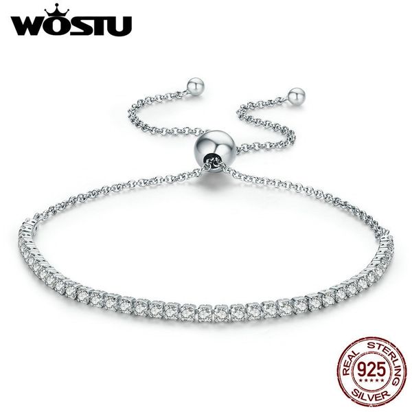 

wostu sale real 925 sterling silver sparkling strand chain bracelet for women fine jewelry lucky gift cqb029 y200108, Golden;silver