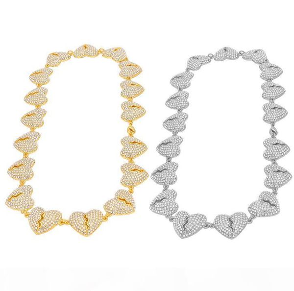 

hip hop iced out bling heart broken diamond punk chain link novel necklace jewelry men women, Silver