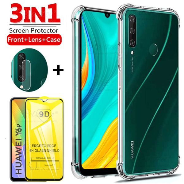 

bgrfhuawei y6p 2020 med-lx9n cover 3 in 1 + lens + airbag, mobile phone transparent soft cover, huawei y6p and 6p camera lens protective co