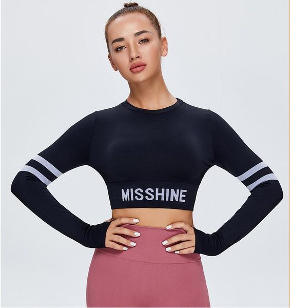 

2021 women's & tees short yoga t-shirt high elastic seamless fitness open navel sports top, White