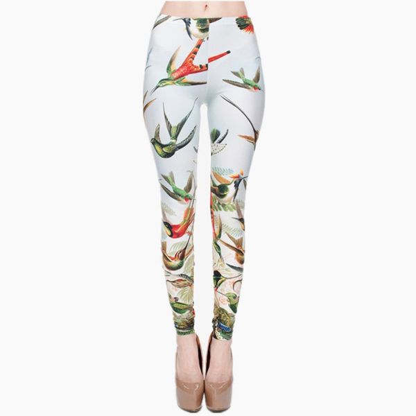 

birds of paradise 3d printing women legging casual pants trousers elasticity leggings lj201006, Black