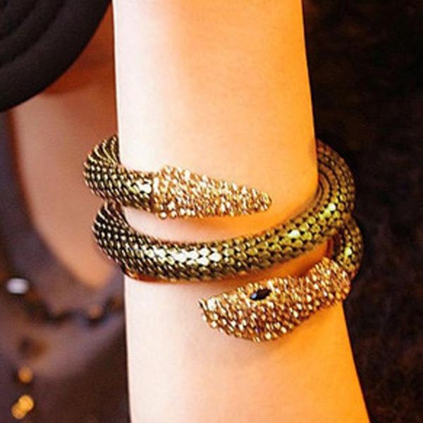 

new arrival vintage punk rhinestone curved stretch retro snake bracelet, Black
