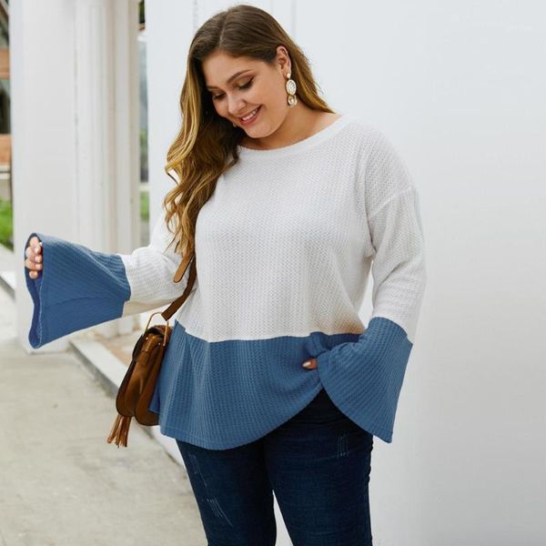

spring long flare sleeve sweater women plus size 3xl 4xl o-neck autumn plus size 3xl 4xl knitted pullovers ladies femme1, White;black
