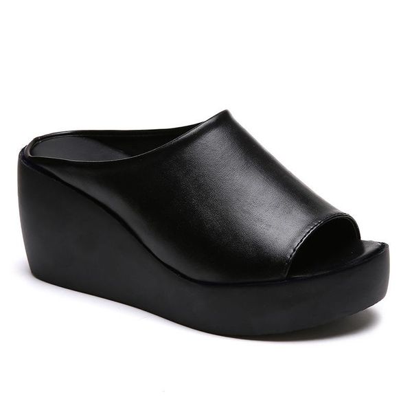 

platform sandals plus size summer casual flat sandals women 2021 sport fashion pu leather non-slip platform beach women shoes, Black
