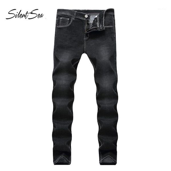 

silentsea mid waist jeans men slim stretch jeans mens classic straight business trousers denim men autumn spring brand pants1, Blue