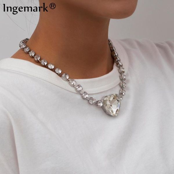 

luxury bling big crystal chain necklace goth clear rhinestone silver color necklaces wedding accessories neck christmas jewelry