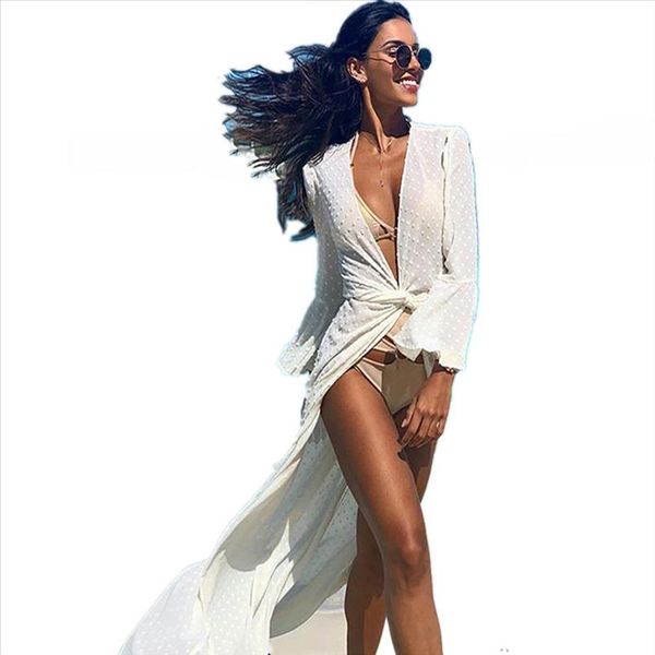 

polka dot beach cover up bikini female 2020 cardigan maxi dress split flowy long cocktail boho summer animal acetate for, Black;gray