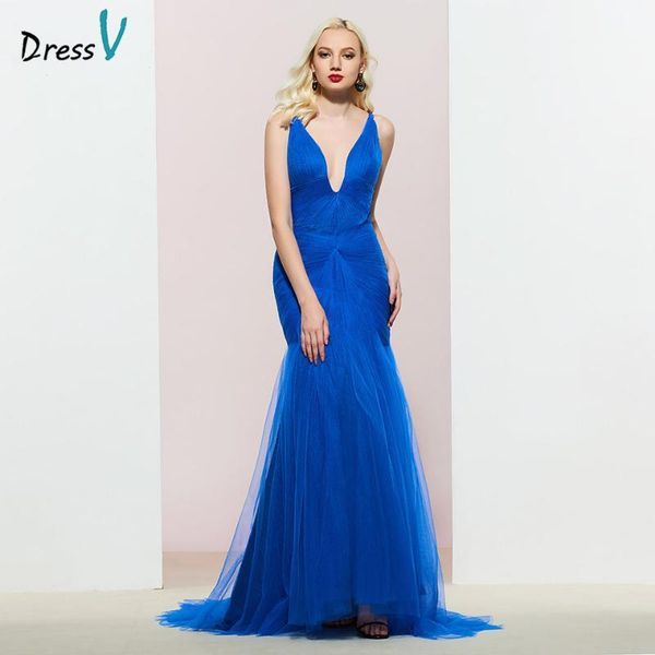 

dressv royal blue evening dress v neck pleats sleeveless mermaid floor length wedding party formal dress evening dresses1, White;black