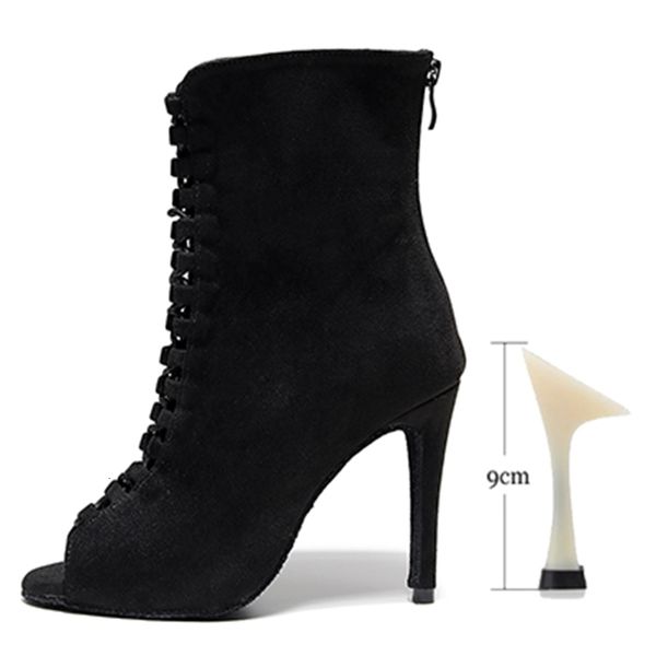 

2021 new woman lace up latin black high heel salsa ballroom dancing shoes for girls soft bottom latino practice dance boots 6ue0