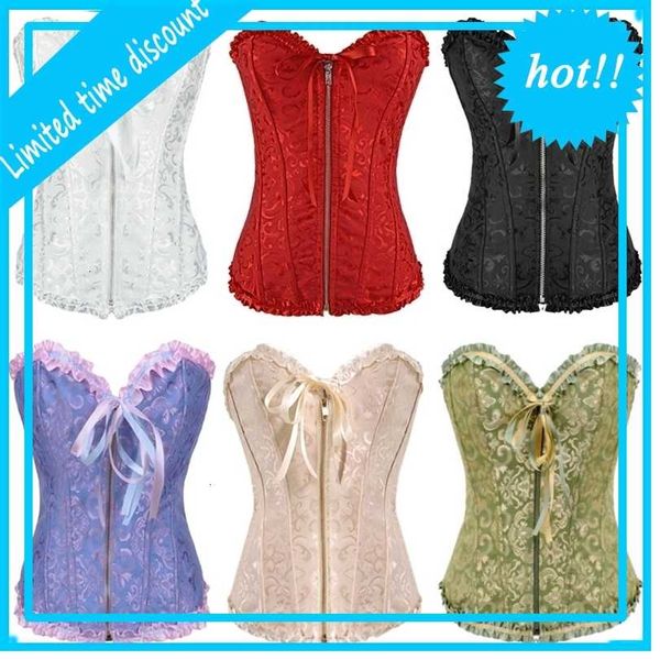 

gothic brocade corset black with zipper front lace back wholesale and retail 8107, Black;white