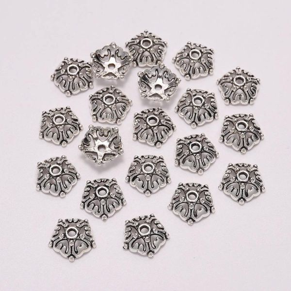 

20pcs lot 12mm five pointed star flower loose sparer torus end bead caps for diy jewelry making finding earrings h bbyesn, Silver