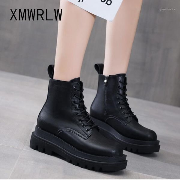 

boots xmwrlw women ankle casual lace up genuine leather autumn shoes high heels ladies woman boot1, Black