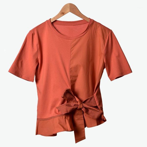 

2020 spring and summer new elegant lady butterfly lace-up decorative short-sleeved t-shirt for women 230381, Gray