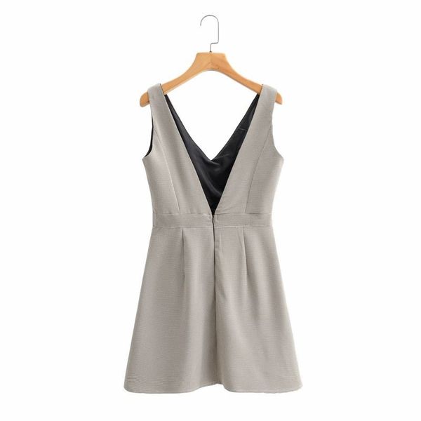 

wind 2020 autumn new women's removal of cabinet v-neck sleeveless plaid back dress, Black;gray