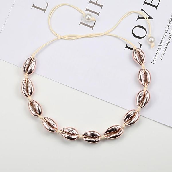 

chokers 12 styles charm women shell necklace rose gold natural sea conch beads choker rope adjustable bohemian girl fashion jewelry gift, Golden;silver